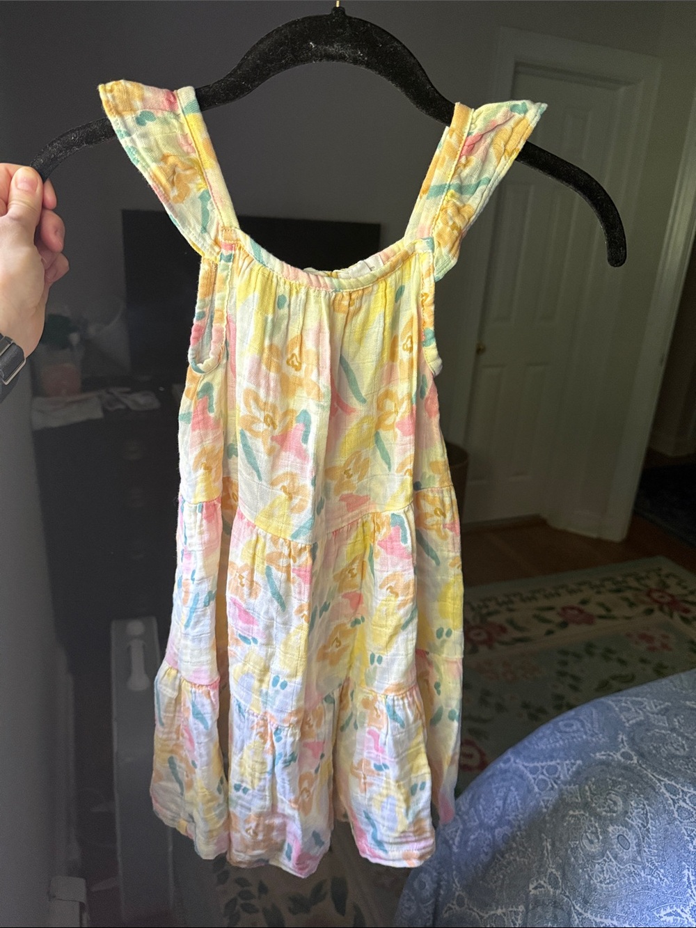 Angel Dear Yellow Floral Ruffle-Strap Tiered Dress